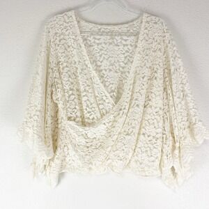 Shyanne Top XXL Lace Boho Festival Fairy Romantic Faux Wrap Flare Sleeve Cream